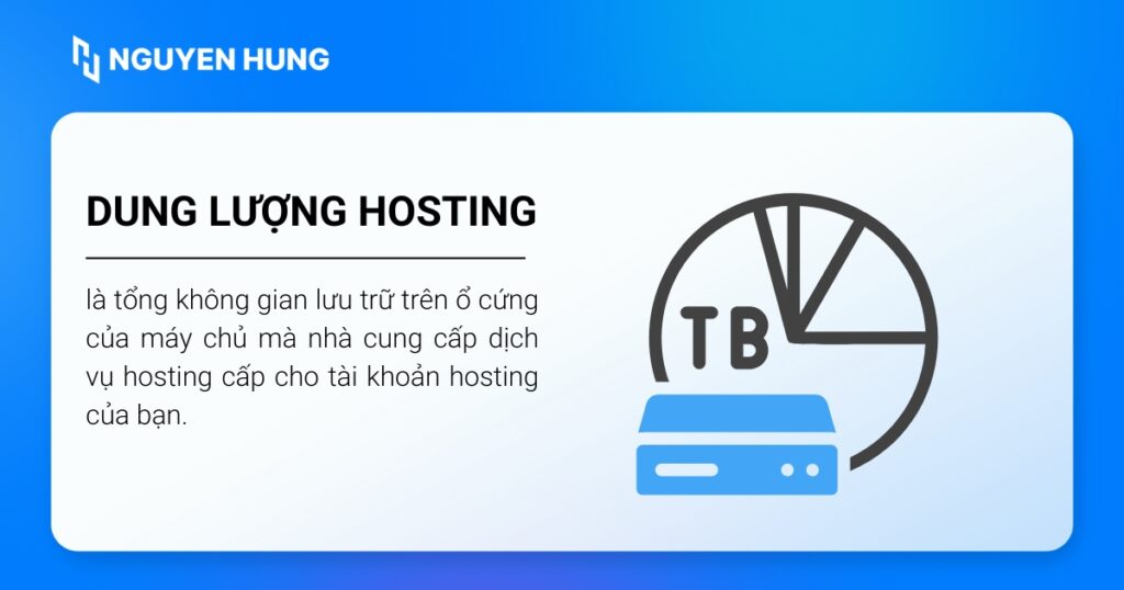 Dung lượng hosting là tổng không gian lưu trữ trên ổ cứng của máy chủ